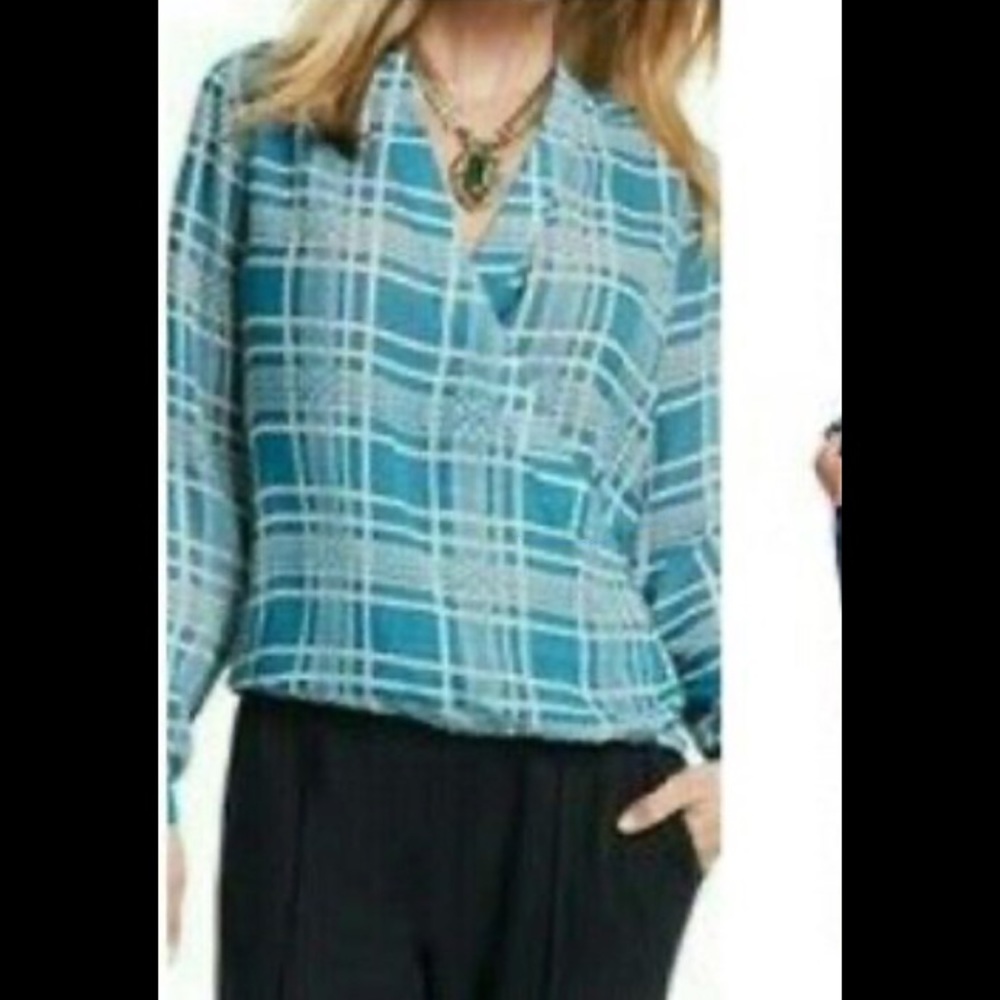 CAbi Windowpane Faux Wrap Blouse #3068 S